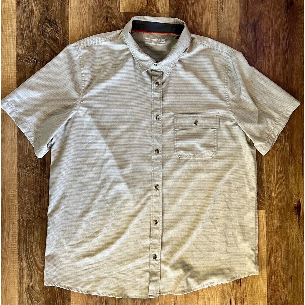 Avalanche Men Size XL Sand Tan Stretch Short Sleeve Outdoor Hiking‎ Shirt EUC